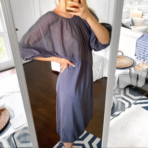 🐚 ZARA CONTEMPORARY MIDNIGHT BLUE LOOSE FIT PARTY SHEER MAXI DRESS! - Picture 3 of 12